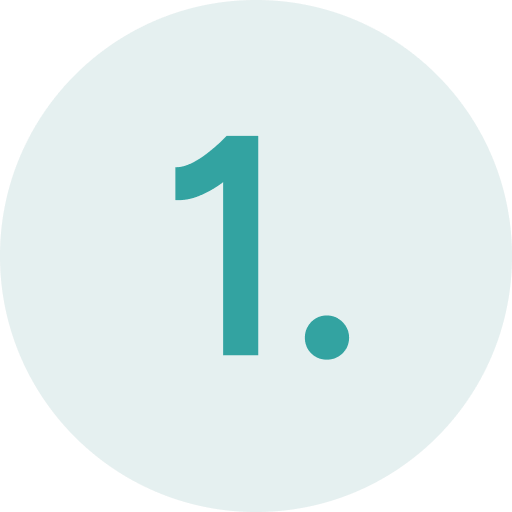 Number 1 in teal on a light blue circular background