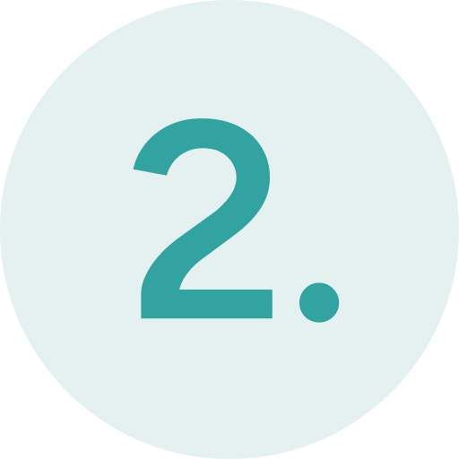 Number 2 in teal on a light blue circular background