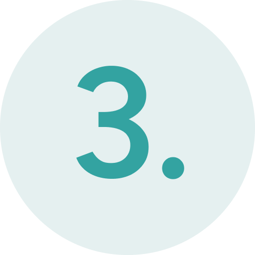 Number 3 in teal on a light blue circular background