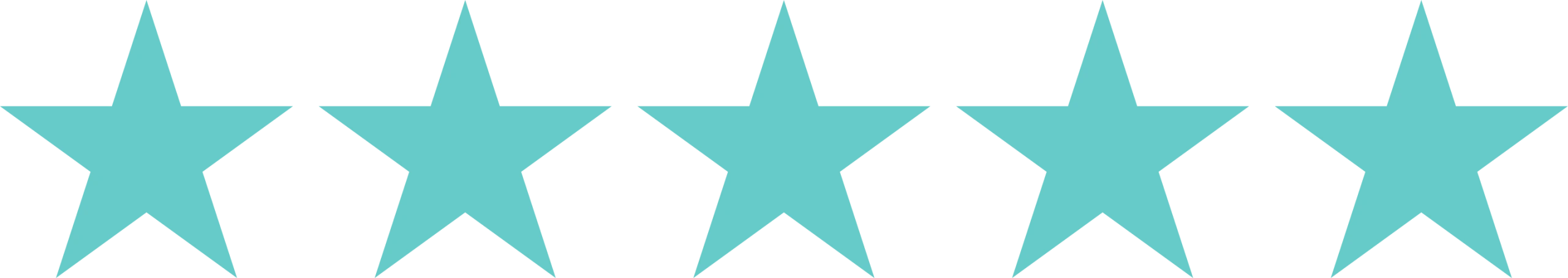 Five turquoise stars in a row representing a five-star rating