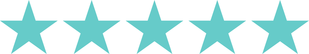 Five teal stars representing a five-star rating