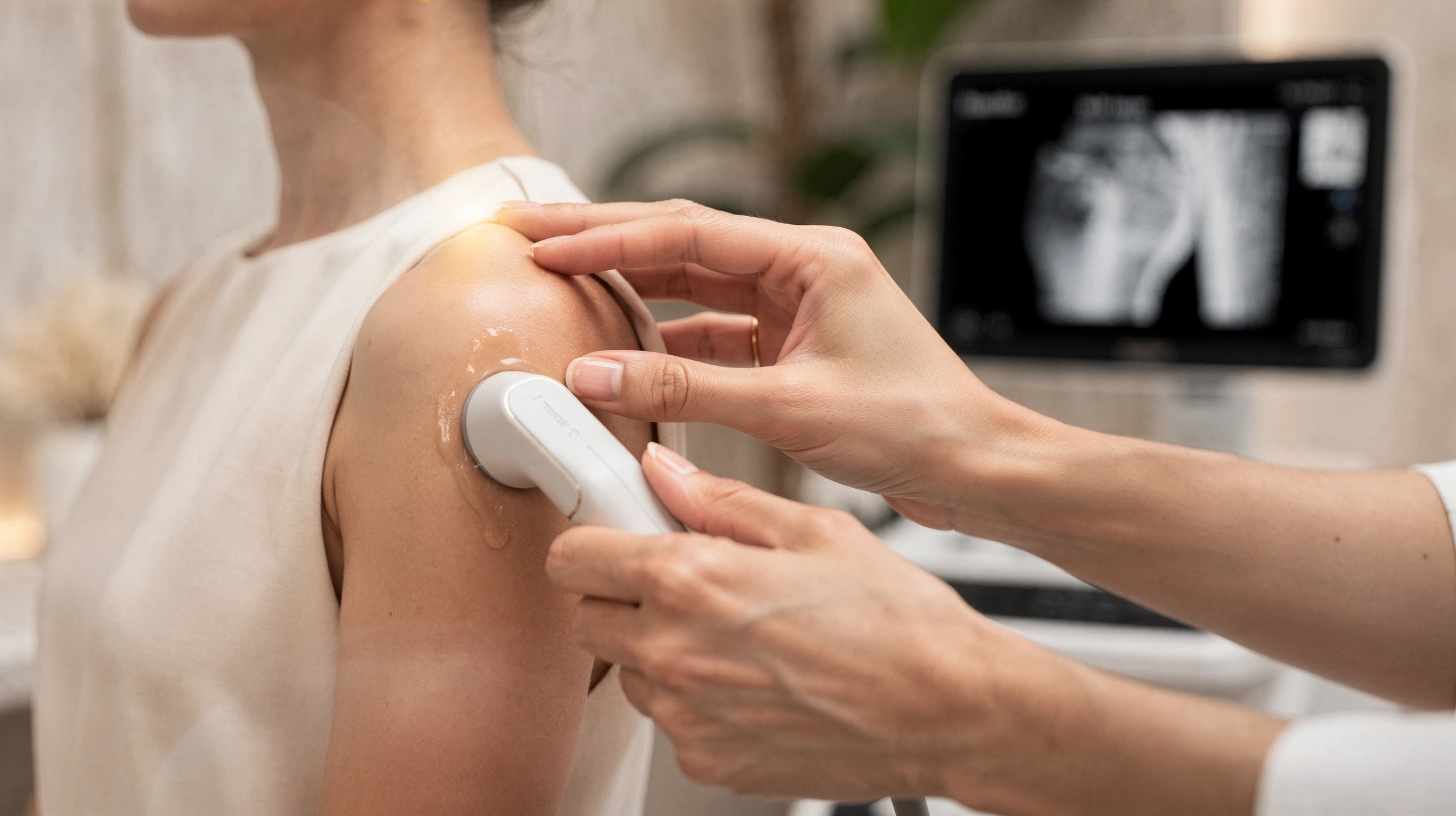 Musculoskeletal ultrasound exam of a patient’s shoulder at Orlando Spine Studio